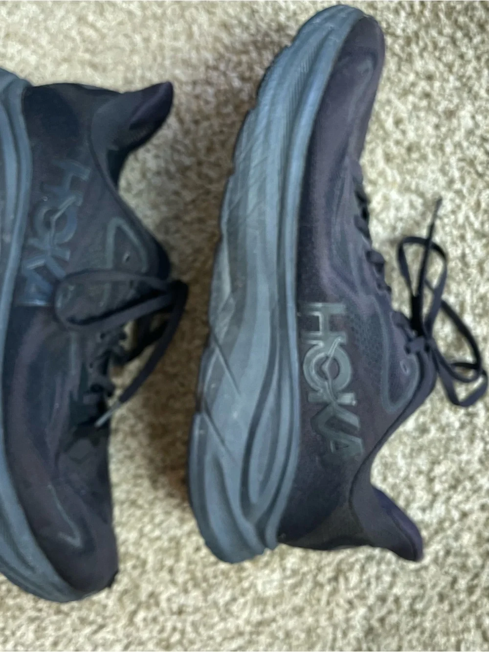 Hoka Men's Black Athletic Running Sneakers Clifton 10 black on black 10.5